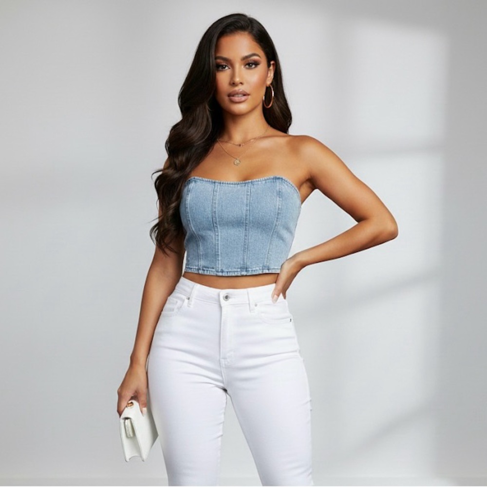 Windsor Light Blue Denim Crop Top